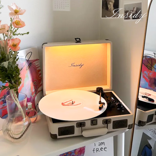 무드등 무선 LP 턴테이블 블루투스 스피커 베이지 IBT-Retro Light