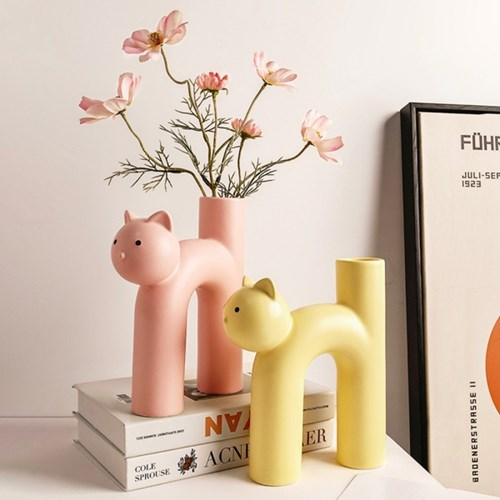 고양이 화병 도자기 이케바나 화병 화분 꽃병 3color