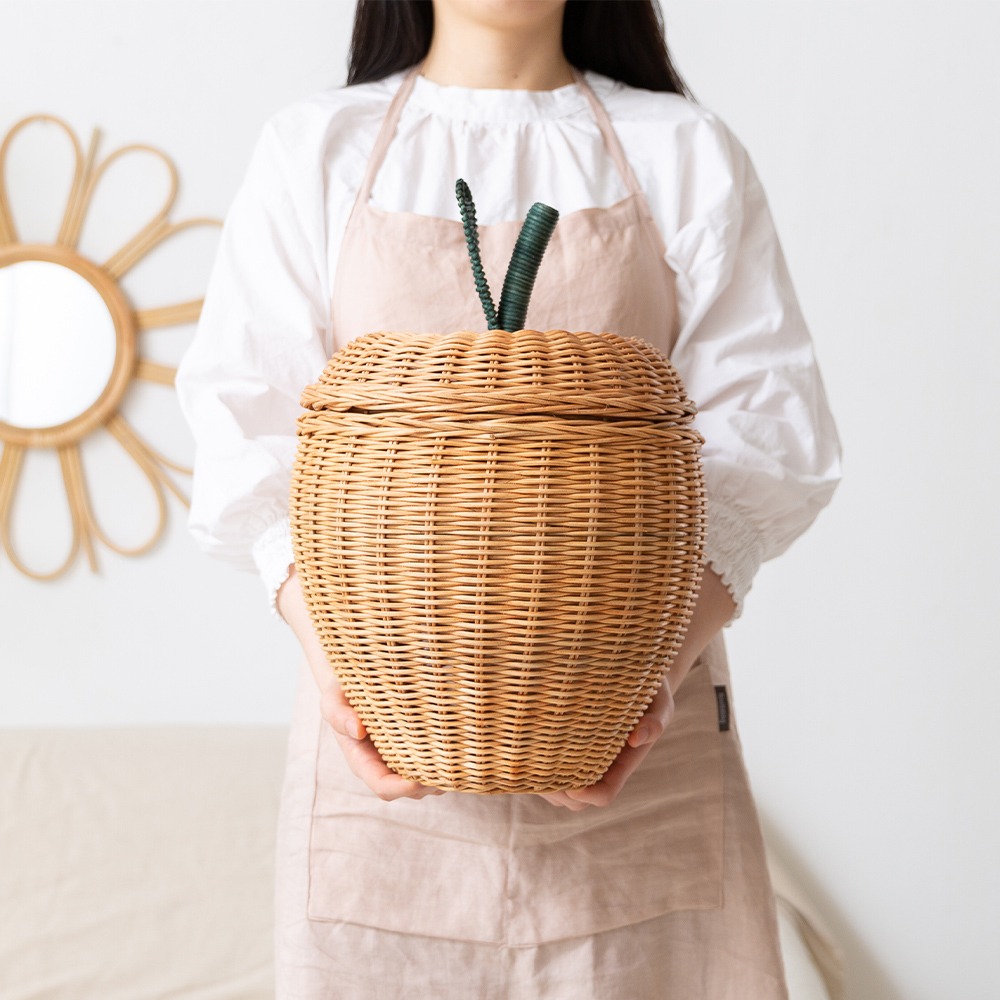 애플 라탄 바구니 수납함 소품 정리함(대)