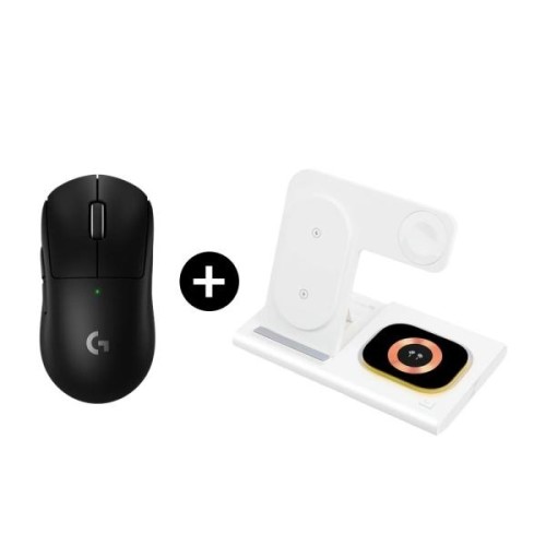 [로지텍] 무선 게이밍 마우스+ 충전독, 로지텍G G PRO X Superlight 2 +스카이울프 4-in-1 올인원 충전독 아이폰용 [화이트]
